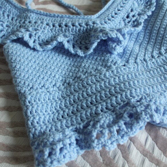 🧶Handmade Crochet Top | Blue Adjustable Crop Top - Picture 5 of 9